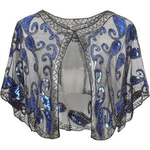 Babeyond Blue Black Shawl Wraps  Beaded Evening Cape Bridal Shawl Cover Up